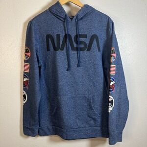 NASA Aldrin Family Foundation Mens Sweatshirt Hoodie Blue Heathered Size Large